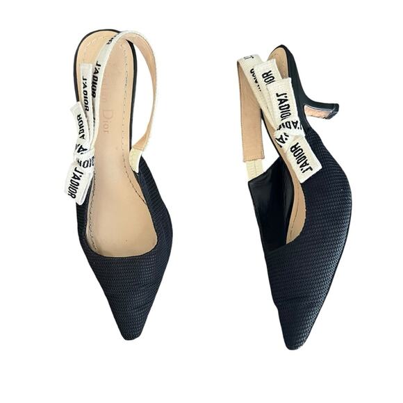 Christian Dior Women’s J’Adior Ribbon Black Cloth Point Toe Kitten Heels Sz 37 - Picture 12 of 12
